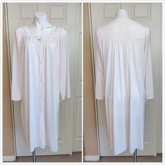 Vintage Shadowline crochet square neck button nightgown M - Picture 1 of 7